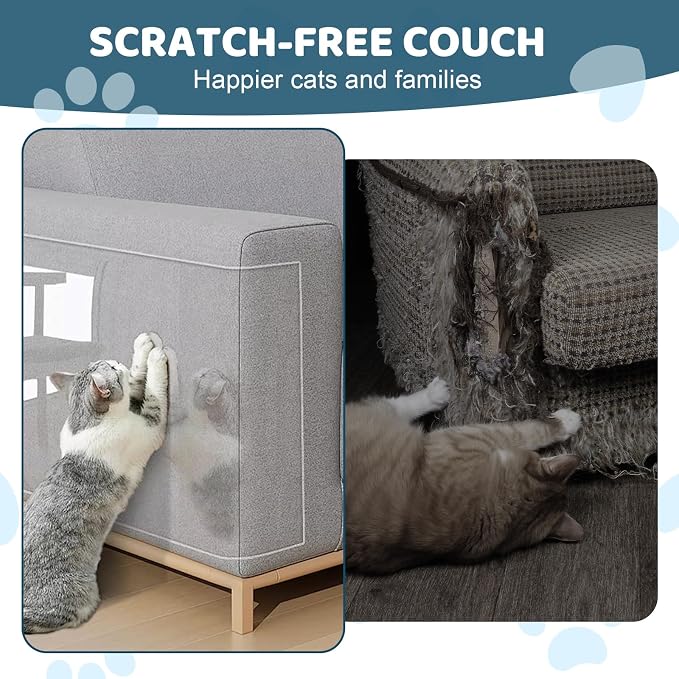 Transparent Cat Scratch Furniture Protectors 30 Pcs 16x12in Scratch Guards | transparent guards, heavy-duty anti-scratch, safe for leather, fabric, wood, peel-and-stick, residue-free removal