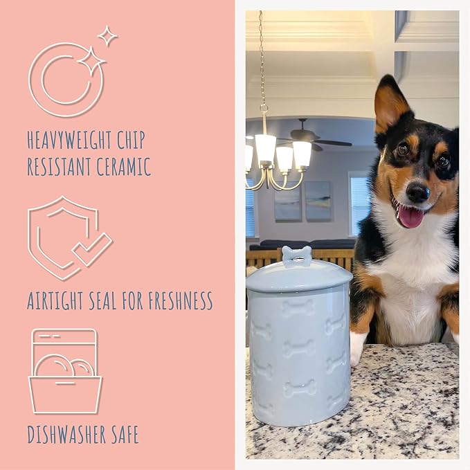 Dog Treat Jar - Ceramic Dog Treat Container 1.4 Qt (Manor Blue) | Treat Jar with Lid, Keeps Treats Fresh | Stylish Storage Container | Easy-Clean, Dishwasher Safe
