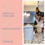 Dog Treat Jar - Ceramic Dog Treat Container 1.4 Qt (Manor Blue) | Treat Jar with Lid, Keeps Treats Fresh | Stylish Storage Container | Easy-Clean, Dishwasher Safe