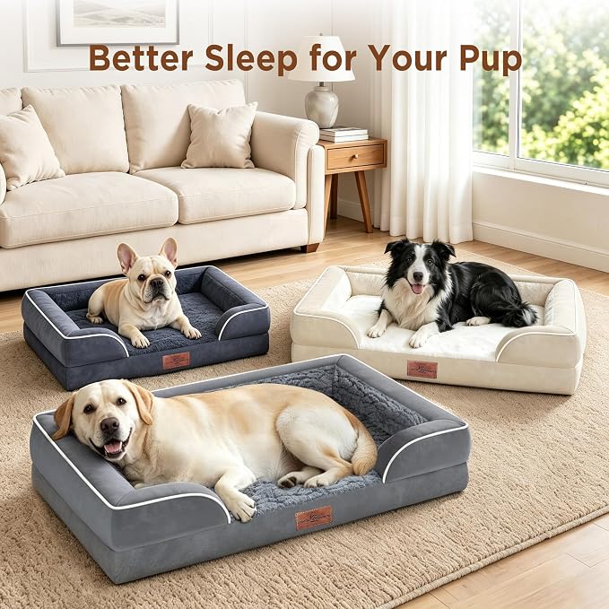 Comfort Expression Orthopedic Dog Bed for Extra Large Dogs with Bolster | Waterproof Dog Couch Bed with Washable Cover & Non-Slip Bottom, Supportive Egg Crate Foam XL Pet Bed, 42x30 Inch