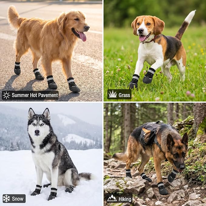 Dog Shoes for Hot Pavement, Breathable Mesh Dog Boots 4 Pack for Medium Large Dogs, Anti-Slip Paw Protectors with Reflective Straps, Easy-On Dog Booties for Summer Walking Hiking (Black, Size 9)
