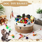 Zopeal 76 Pcs Cat Storage Basket Gift Toys Set Interactive Cat Toys Kitten Wand Colorful Flashing Balls Pet Crinkle Balls Attract Kitten to Swat, Hunt for Pet Indoor(Khaki)