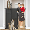 Reinforced 48" Extra Tall Pet Gate with Support Rods, 4 Ft Tall Retractable Baby Gates for Doorways 55" Wide Mesh Dog Gate Indoor Outdoor - Prevent Baby/Pet from Jumping Over, Black