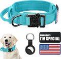 Celifelight Tactical Dog Collar Military Dog Collar Adjustable Nylon Dog Collar Heavy Duty Metal Buckle with Handle for Dog Training,with Patches(Light Blue 1, M), Medium