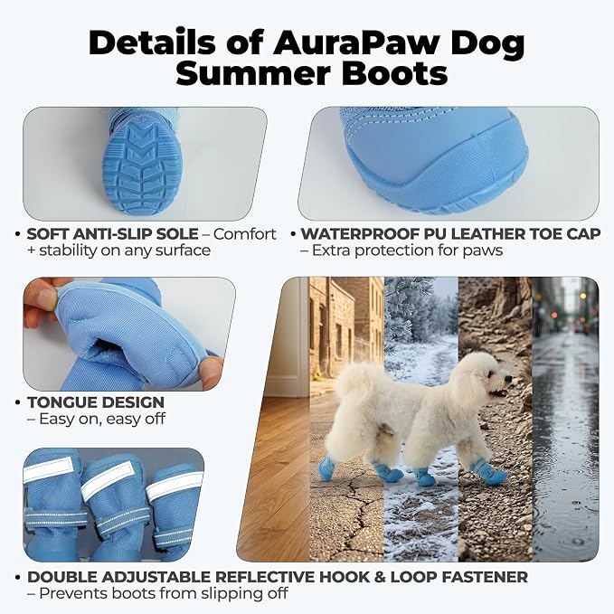 Breathable Hot Pavement Dog Boots, Summer Doggy Shoes, Mesh Dogs Boots with Anti Slip Sole for Sidewalk Hiking Camping Outdoor Exploration, Blue, Size 1