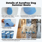 Dog Summer Boots Reflective Puppy Mesh Booties, Breathable Paw Protectors for Hot Pavement Hardwood Floors Hiking Running and Outdoor Play, Blue, Size 4