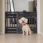 IRIS USA Pet Gate, Adjustable Width, Gray | Stair Safety, Pressure Mount System, Expandable Barrier, Walk-Through Design, One-Hand Open, No Drilling Needed