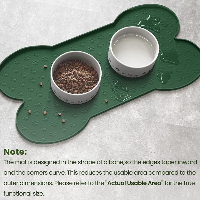 PWTAA Dog Food Mat Anti-Slip Silicone Dog Bowl Mat Thicker Pet Placemat Waterproof Cat Feeder Pad with Raised Edge Puppy Kitten Feeding Mats Suitable Small Medium-Sized Dogs Cats Eating Tray - 2PCS