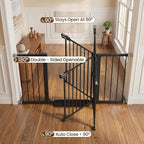 Mumeasy 36" Extra Tall Baby Gate for Stairs, 29.7-54.2" Wide Dog Gate for Doorways, Walk Thru Pet Safety Gate for Indoor, Pressure Mounted with Auto Close, Easy Install No Drill for Toddlers, Black
