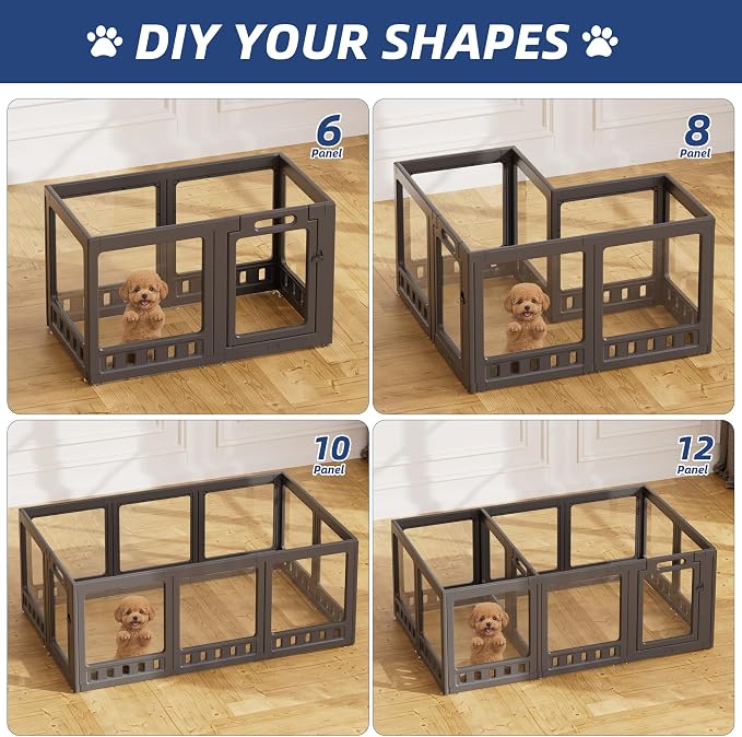 Clear-air Dog Playpen, Expandable Acrylic Dog Playpen for Small Dogs, Transparent Clear Dog Play Pen Indoors Puppy Enclosure, 24", 10 Panels, Black