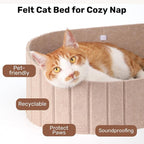 FUKUMARU Cat Scratcher, 24 Inch Sofa Shape Cat Scratching Bed Couch Indoor | Oval Felt Cat Scratcher Bed with Reversible Detachable Cat Scratching Boards, Round Cats Scratch Pads Refill, Beige