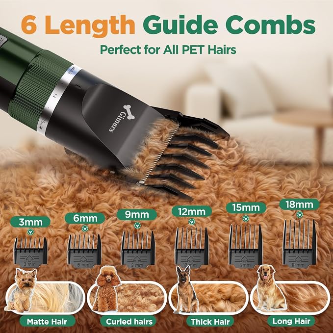 Gimars 4 in 1 Powerful 7000RPM Dog Clippers for Grooming with Replacement Blade, Professional Cordless Low Noise 55dB Pet Clippers, Dog Hair Clipper and Dog Shaver Kit for Thick Hair, Cat and Horse