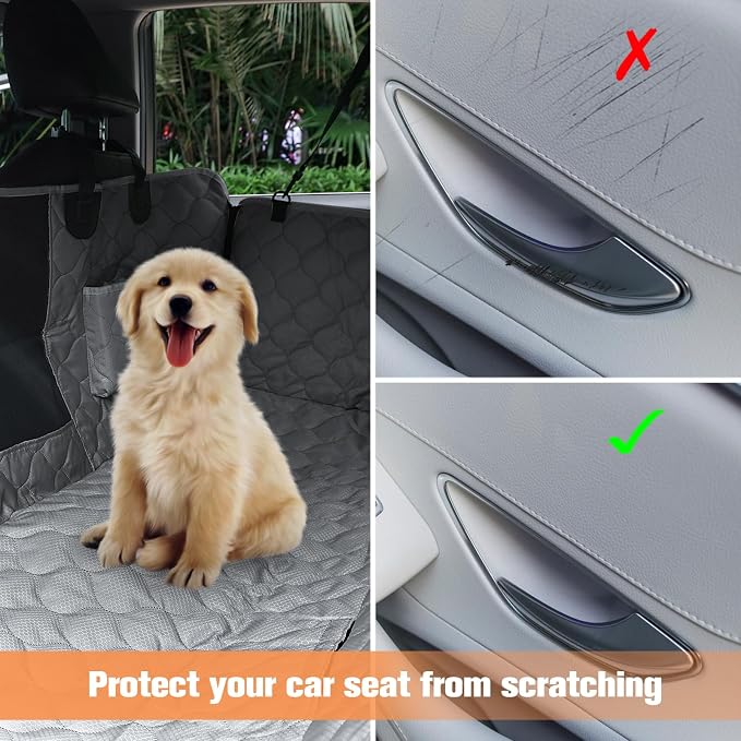 PETICON Dog Car Seat Cover for Back Seat, Waterproof Dog Hammock for Pets | Zippered Design Allows Passenger Seat Access, Mesh Window for Pet View, 600D Oxford, Prevents Scratches, Hair, Mud, and Dirt