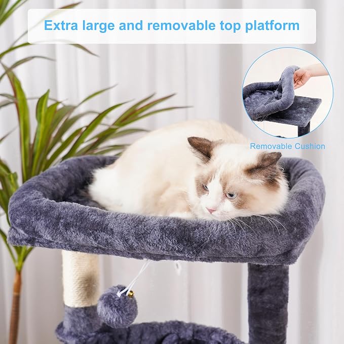 Hey-brother Cat Tree Tower with Large Bed, Hammocks, Scratcher, MPJ006SG | 35.4 Inches Cat House with Cozy Condo, Sisal Scratching Posts for Indoor Cats, Smoky Gray