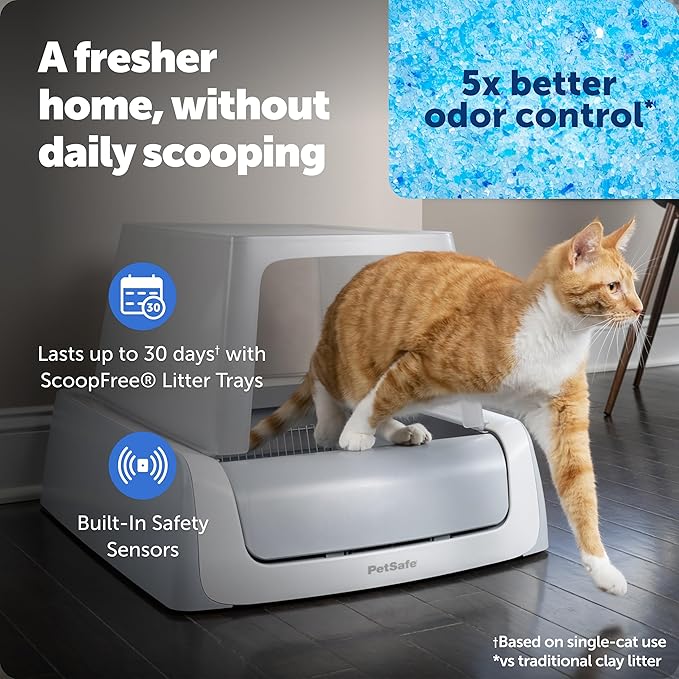 PetSafe ScoopFree Crystal Pro Legacy Front-Entry Self-Cleaning Litter Box | Hands-Free Automatic Cleaning, Advanced Odor Control, Health Counter Display, Includes 1 Disposable Crystal Litter Tray