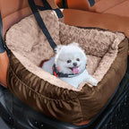 Oiilores Dog Car Seat for Small Dogs, Washable Pet Booster Seats with Clip-On Safety Leash, Comfy Deluxe Plush Carseat with Storage Pockets, Puppy Car Travel Carrier Bed for Dogs Under 25 lbs, Brown