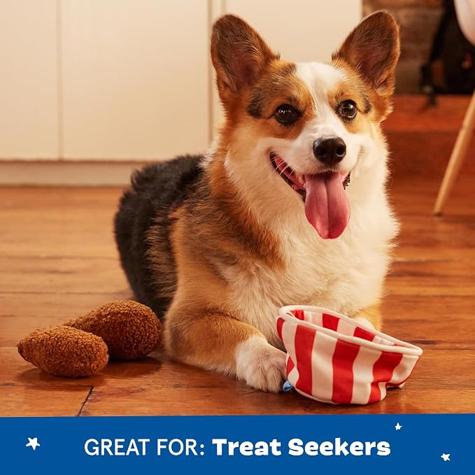 BarkBox Bucket O' Fried Licken 2-in-1 Interactive Plush Dog Toy | Squeaky Rip and Reveal Dog Chew Toy with Crinkle Layers - For Small to Medium Dogs and Puppies
