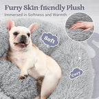 rabbitgoo Calming Cat Beds for Indoor Cats, 23 inches, Light Grey | Soft Warm Donut, Fluffy Faux Fur, Supportive Raised Rim, Anti-slip, Machine Washable, Up to 25lbs Cats & Small Dogs