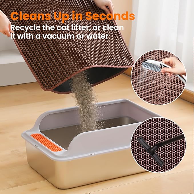 Cat Litter Mat, Double Layer Honeycomb Litter Box Mat | 24x18”, Efficient Litter Trapping, Easy to Clean, Waterproof, Non-Slip, Soft on Paws, Scratch Resistant, Brown, Large