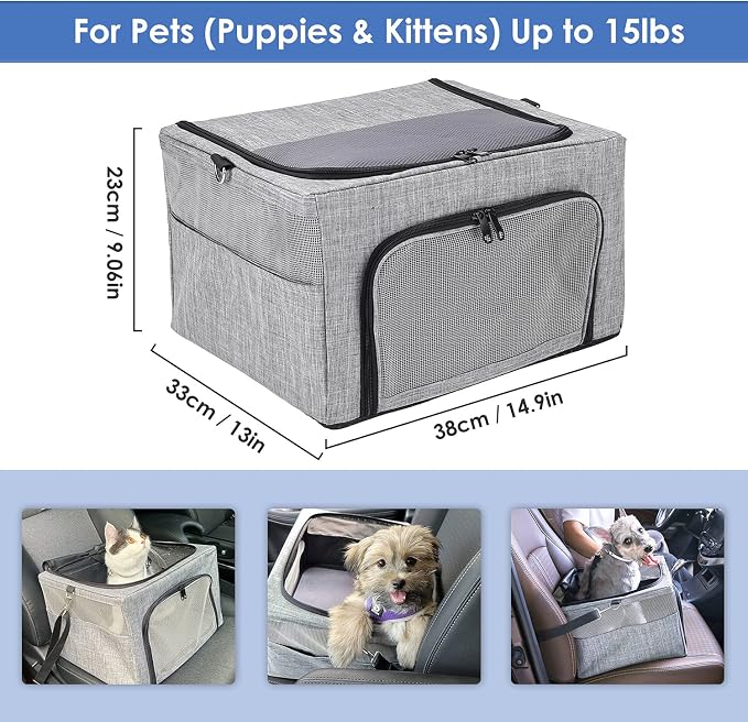 SlowTon Dog Booster Car Seat, Reinforce Metal Frame Safe Pet Car Seat with Seatbelt & Waterproof Pee Pad & Top Cover | Portable Collapsible Puppy Carrier Bag | for Small Dogs Cats (with Soft Pad)