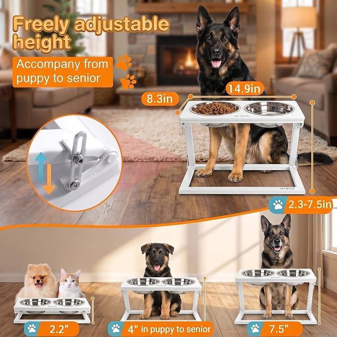 Elevated Dog Bowl, Adjustable Height and Tilt Angle Dog Bowl Stand | Precisely Adjust Height And Tilt Angle, Easy To Clean, Equipped With 2 Stainless Steel Food Bowls, Sturdy And Durable.