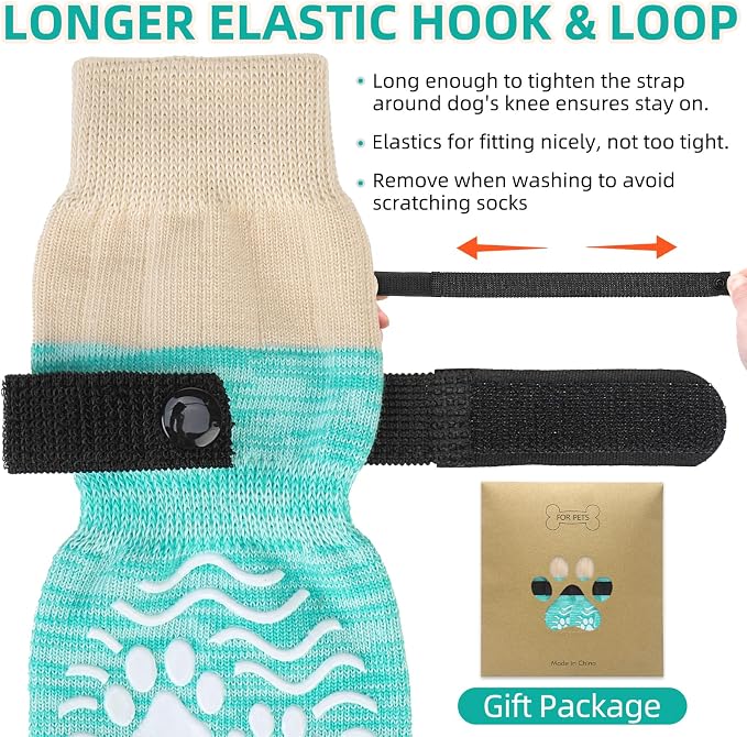 PUPTECK Anti Slip Dog Socks, Shoes with Grippers to Prevent Licking Hardwood Floors Traction, Rubber Boots & Paw Protectors for Small Medium Large Dogs Cold/Hot Pavement, Senior Dogs Booties Green