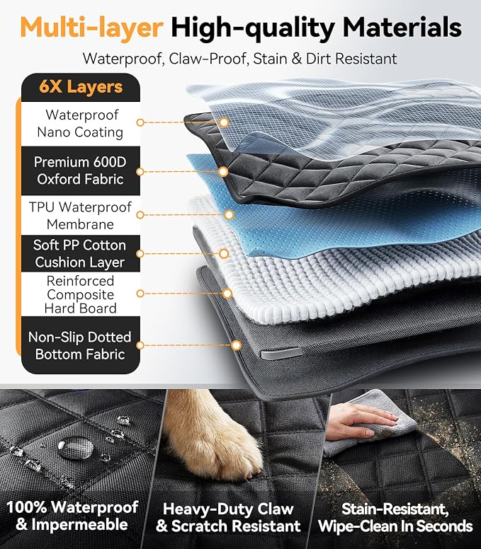 Rorhxia Truck Dog Seat Cover for Backseat, [Ultimate Safe, Comfort and Large Space] Waterproof 600D Heavy Duty Dog Car Hammock, Release Passenger Seats, Full-Size SUV/Truck, Large Dog Friendly, XL