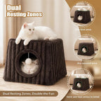 Dogpals Indoor Cat House - Large Cat Cave Bed with Fluffy Balls, Foldable Cat Bed Cave and Apartment with Pads, Suitable for Multiple Small and Large Cats, 18.5x15.4x15.4inches (Coffee, XL)
