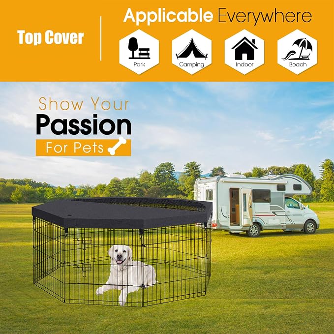 Artmalle Dog Playpen Top Cover Only, 8-Panel 24-Inch Octagonal Mesh, Black | Mesh top cover fits most 8-panel, 24-inch-wide octagonal dog pens, adding shade, airflow and jump-out protection. Cover only.