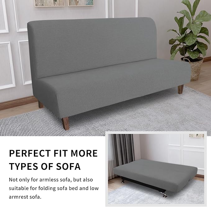 Easy-Going 100% Waterproof Futon Cover, Stretch Futon Slipcover Medium | Dual Waterproof Armless Futon Couch Cover, Leakproof Sofa Bed Furniture Protector for Kids Pets Dog Cat, Grey