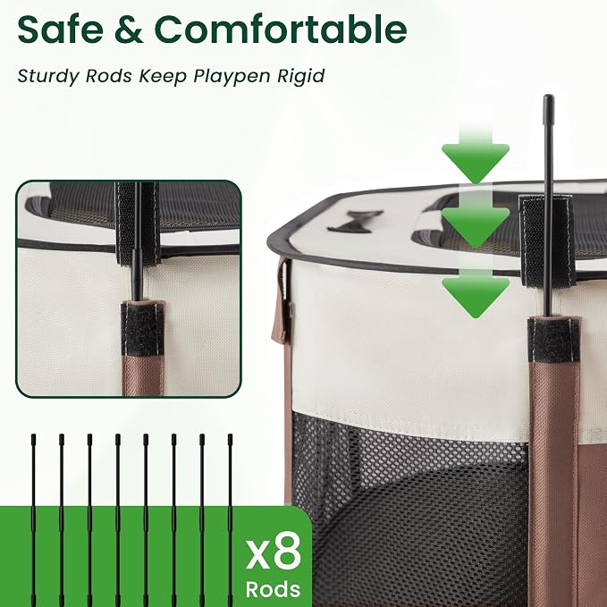 Love's cabin Pet Puppy Dog Playpen, Small Dog Tent Crates Cage Indoor/Outdoor, Portable Exercise Playpen for Cat, Foldable Pop Up Dog Kennel Playpen with Carring Case (S, Brown)