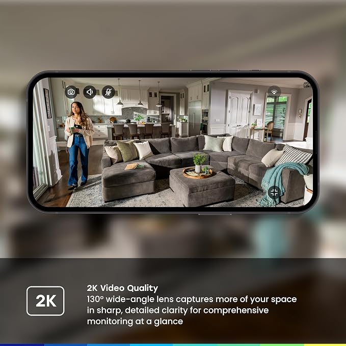 myQ Indoor Plug-in Security Camera Gen 2 – 2K Smart Wi-Fi Camera with Night Vision, Baby and Pet Monitor, Motion Detection and Alerts, 2-Way Audio & App Control