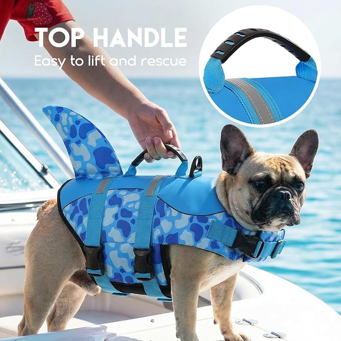 ASENKU Dog Life Jacket - Pet Safety Vest for Swimming & Boating, Shark Life Jacket with Floatation, Dog Lifesavers Swimsuits for Small Medium Large Dogs (Blue Cow Print, XS)