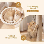 Heybly Cat Tree with Reinforced Big Base, 41.3 in Sturdy Cat Tower HCT075MJ | Indoor Cat Furniture Featuring 2 Roomy Platforms, Double Condos, 2 Cozy Baskets, Full Sisal Scratching Posts, Beige