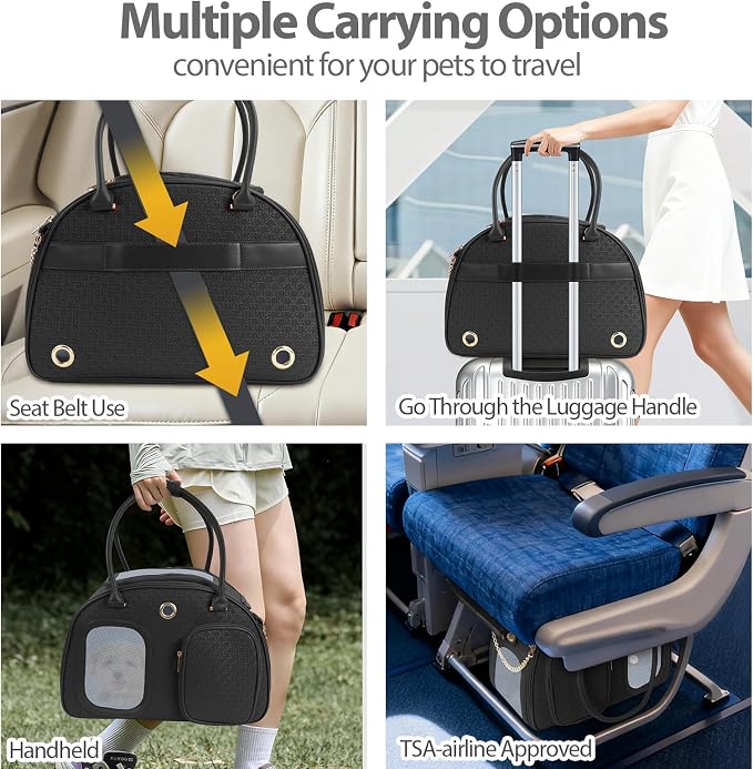 Dog Purse Carrier for Small Dogs, TSA Airline Approved Pet Tote Bag, Fashion Soft-Sided Puppy Carrier Purse with Pockets for Travel, Daily Outings (Black, 16.1inch x 8.7inch x 12inch)