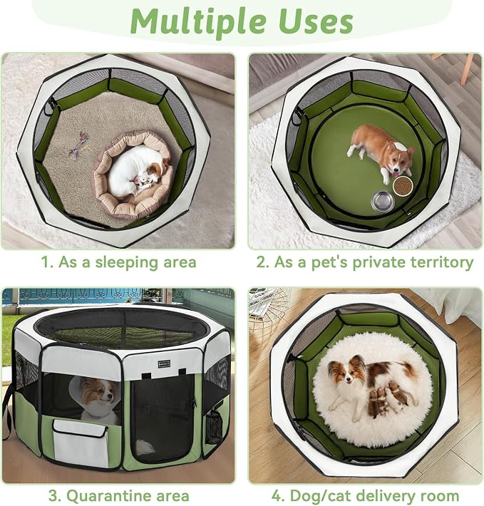 PETSFIT Portable Dog Playpen 36", Removable Waterproof Mat, Zippered Roof | 3-Second Setup, Collapsible Storage, RV Camping Travel, Indoor Outdoor Use, Medium Dogs and Cats, 36"L x 36"W x 21"H