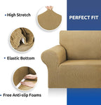 Stretch Couch Covers for Sofa, 3 Cushion Couch Slipcover,Tan | 1-Piece Washable Sofa Cover Pet Friendly(78"-94") Furniture Protector Soft Jacquard, Elastic Bottom for Dogs & Kids