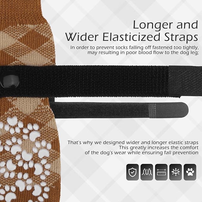 EXPAWLORER Dog Socks to Prevent Licking Paws, Dog Shoes for Hot Pavement, Anti Slip Dog Booties for Hardwood Floors, Dog Boots & Paw Protectors for Small Medium Large Senior Dogs, Khaki L