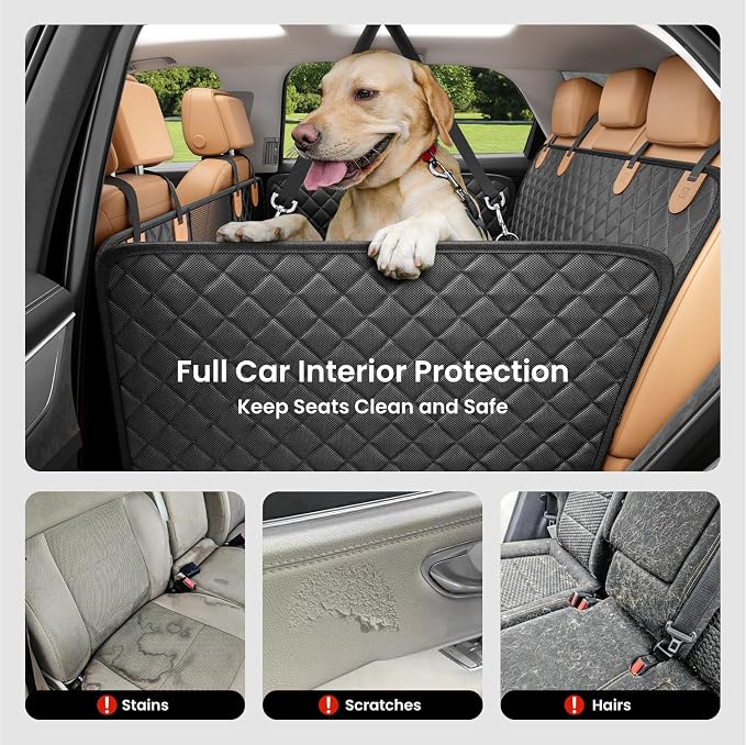 REEVAA Dog Car Seat Cover for Back Seat, Hard Bottom, L, Black+Orange | 450 lbs Extender, 45% More Space for 2-4 Large Dogs, Waterproof, Zippered Mesh Window, Fits for SUV Medium Truck