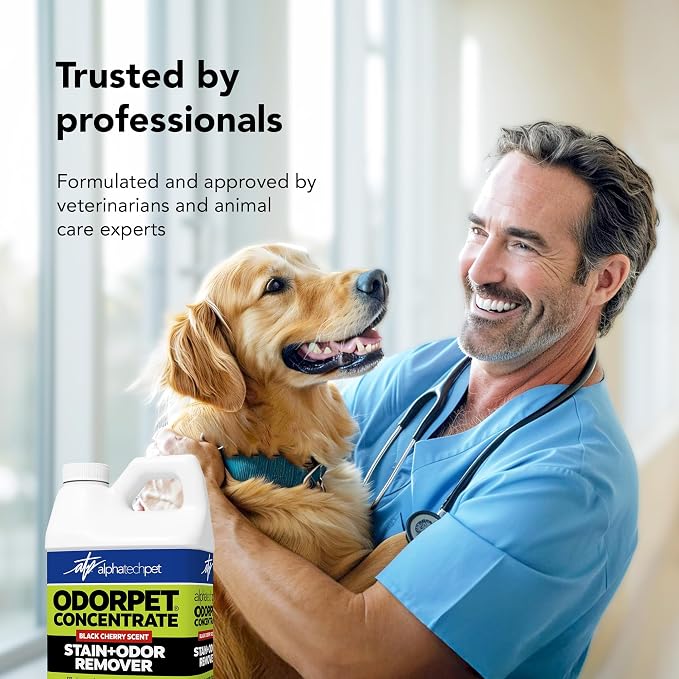 ATP OdorPet Concentrated Stain and Odor Remover, Black Cherry, 64 Fl Oz | Industrial grade, pH-neutral cleaner for dog and cat urine, feces, and vomit. Safe on carpets, furniture, artificial turf.