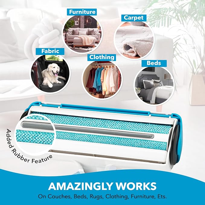 Pet Hair Remover for Laundry - Lint Roller for Pet Hair - Dog Hair Remover with Hair Base - Pet Fur Remover with Comfy Rubber Handle - Easy Clean Pet Hair Remover Roller for Couch