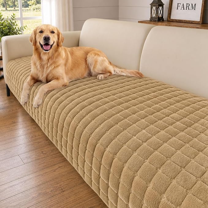 Smiry Velvet Couch Cover for Dogs, Non Slip Soft Sofa Protector for Pets | Washable Sofa Cover for Cats, Cozy Furniture Protector Against Pet Hair, Scratches, Fits Sectional Sofa(Camel, 36"x71")