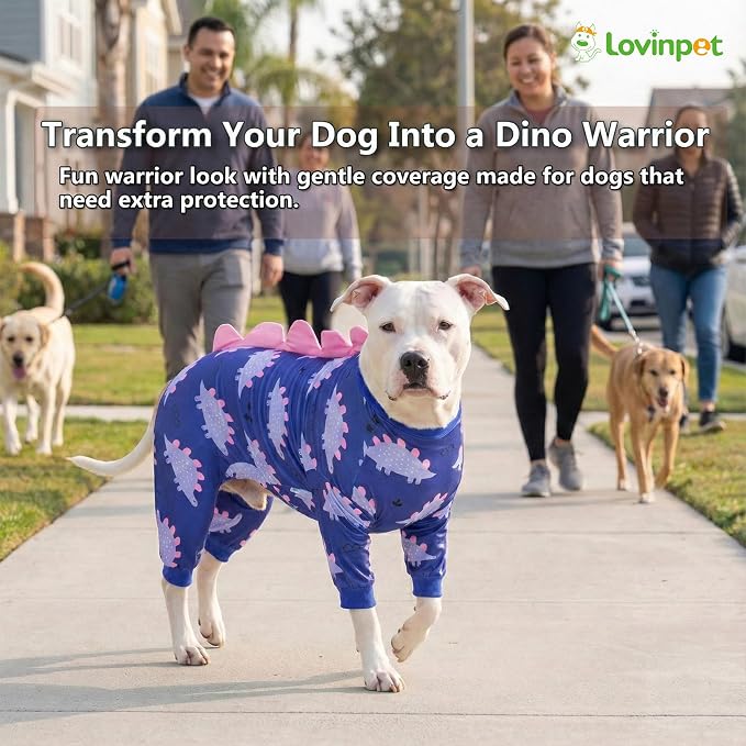 LovinPet Large Dog Pajamas, Four-Leg Stretch Onesie Bodysuit, Lightweight UV-Shielding Pajamas, Anti-Lick Calming Recovery Suit for Surgery, Pull-On for Medium and Large Breeds,Black Pink,3XL