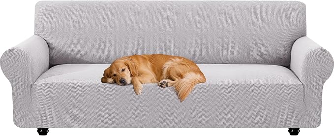 XINEAGE Stretch 4 Seater Slipcover, Non-Slip Pet Couch Cover,Silver Gray | Washable Furniture Protector, Elastic Bottom, Dogs & Cats Friendly, Scratch-resistant, Fast Setup, High Elasticity