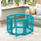 PUPETPO Freestanding Pet Gates with Walk Through Door, Dog Indoor Fence, Dog Gate for The House, Doorway, Stairs, Extra Wide Pet Gate, Support Feet Included, 120 Inch Wide, 6 Panels 24" Tall, Blue