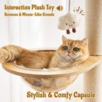 64.2" Solid Wood Cat Tree Tower for Indoor Cats, Multi-Level Modern Cat Furniture with 20" Condo, Interchangeable Hammock & Capsule Bed, Chunky Scratching Posts for Active Cats up to 12 lbs