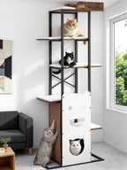 Wood Modern Cat Tree Tower, 84 Inch XL Tall Indoor Large Cat Condo | Heavy Duty XL Stable Wooden Cat Condo House Furniture with Multi-Level Spacious Perch Scratching Board Soft Washable Pads