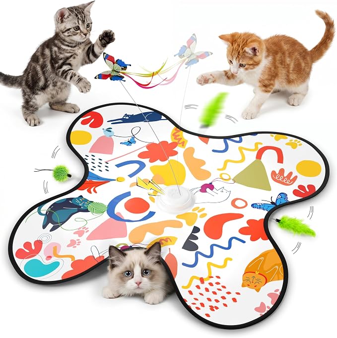Aktor Interactive Cat Toy for Indoor Cats - Rechargeable Automatic Hide & Seek with Fluttering Butterfly, Moving Feather Wands & Realistic Prey Sounds | Motion Activated Exercise Toy for Bored Cats