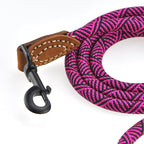 Mile High Life Dog Leash with Genuine Leather Connection, 6 FT/5 FT/4 FT | Rope Leash, Heavy Duty 360° Swivel Metal Clasp, for Small Medium & Large Dogs (Rose Red, 72 Inch)
