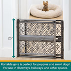 MYPET Paws Portable Pet Gate: 26-40" Wide Expandable, Pressure Mounted No Tools Needed, Durable Dog Gate for Doorways, Made in USA, 23" Tall, Fieldstone Gray